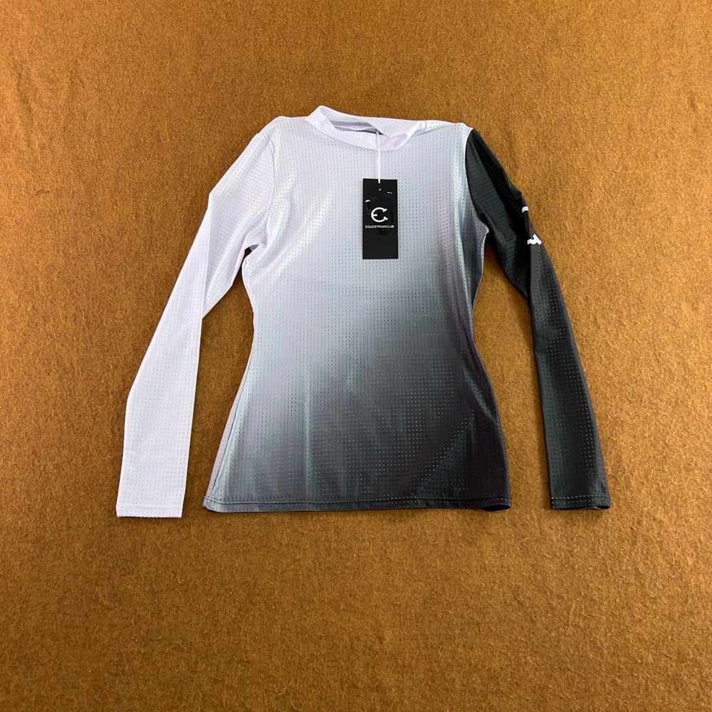 Equestrian Club Womens XS White Black Ombre Mesh Long Sleeve Sun Shirt NWT